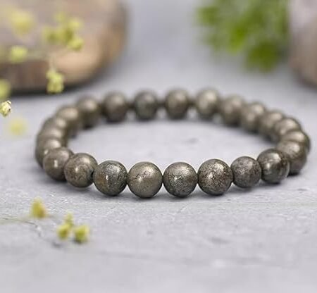 Pyrite Bracelet Money Magnet Bracelet Natural Gemstone Chakra Reiki Healing Jewelry for Men & Women, Bead Size 8 mm, Color Golden, Lab Certified