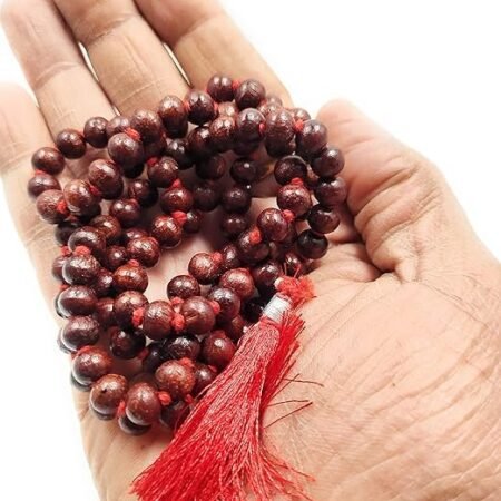 Natural Original Exclusive Red Sandalwood Pure Lal Chandan ki mala 108+1 Beads & Rosary String for Jaap, Pooja 8 mm Jaap Mala Wearing in Neck/Holding Men Women Boys Girls Meditation