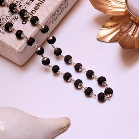 Original Karungali Malai – Certified 6mm Black Ebony Wood Mala with Pure Silver Caps – Authentic Karungali Mala for Men & Women – Karungali Malai Original Silver Spiritual Rosary