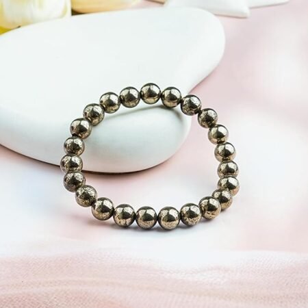 Natural Pyrite Bracelet for Men and Women | Certified 8 mm Round Cut Beads | Unisex Healing Stone Bracelet for Positivity and Confidence