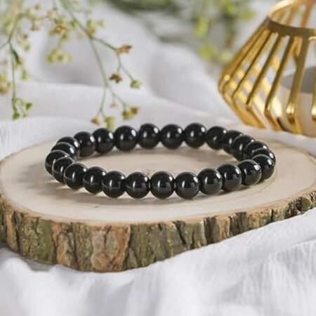 Natural Black Black Beaded Bracelet – Handmade Elastic Stretch Bracelet for Men & Women – 8mm Round Gemstone Beads
