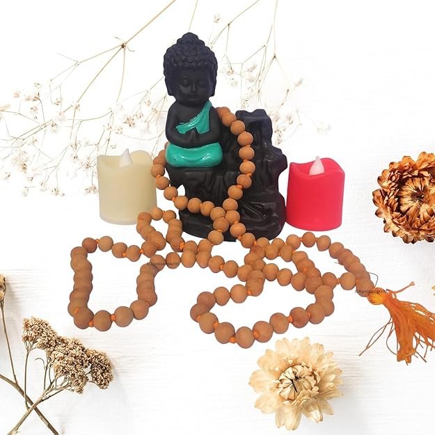 Chandan Mala (Sandalwood Rosary) for Japa and Men/Women Wearing (10mm, Extra Large Bead Size, 108+1 Beads, Lab Certified) - 100% Natural Light Brown Chandan Beads - Pack of 1