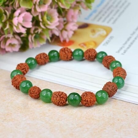 Natural Green Aventurine And Rudraksha Stretchable Bracelet (Size 8 MM)