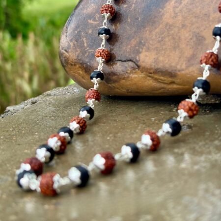 Karungali & Rudraksha Mala | Silver Plated 54 Beads Spiritual Mala | Protection from Negativity & Evil Eye
