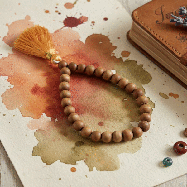 White Sandalwood (Safed Chandan) Knotted Mala Bracelet 10 Mm 27+1 Beads Prayer Mala, Sandalwood Bracelet Quarter Mala for Unisex Adult