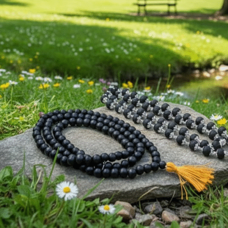 Karungali Malai Silver Plated Original 10mm | Karungali Malai Silver Plated 10mm 54 Beads, Ebony Wood, 1 Piece