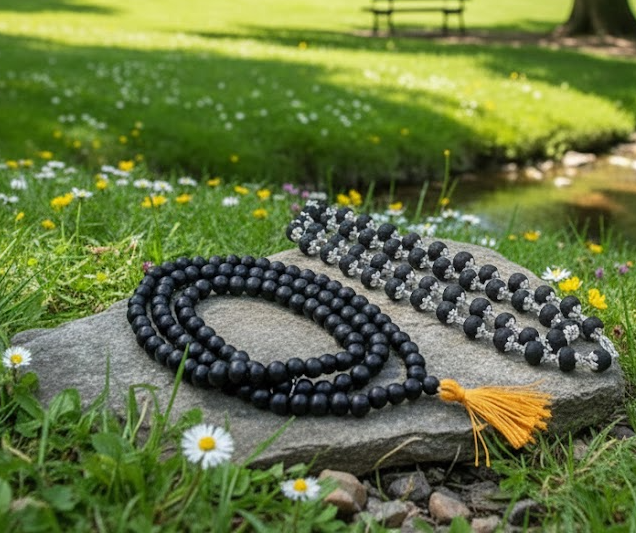 Karungali Malai Silver Plated Original 10mm | Karungali Malai Silver Plated 10mm 54 Beads, Ebony Wood, 1 Piece