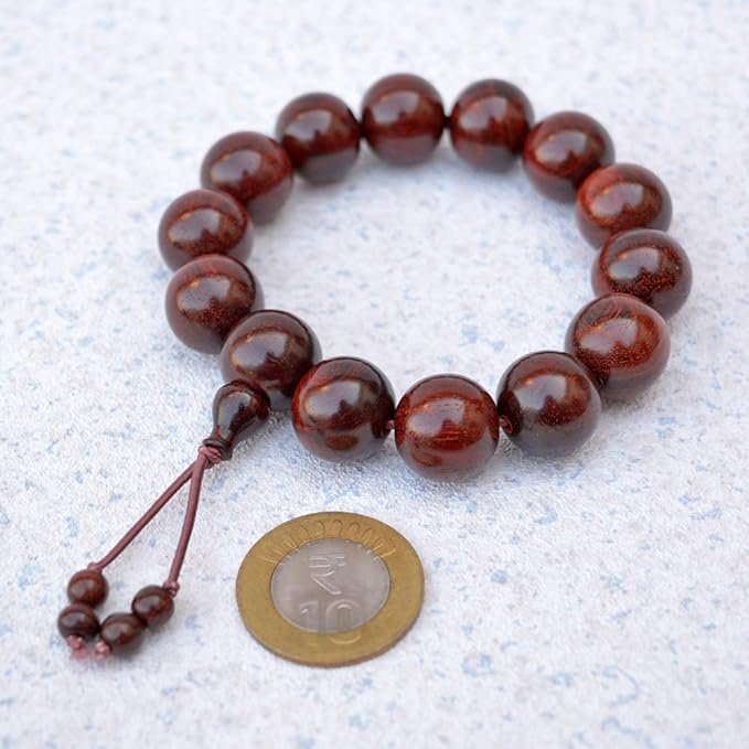 Divine Anandam® Premium Red Sandalwood Star Bracelet | 16mm Lobular Beads with Golden Accents | Spiritual Jewelry for Men & Women | Comes with Box