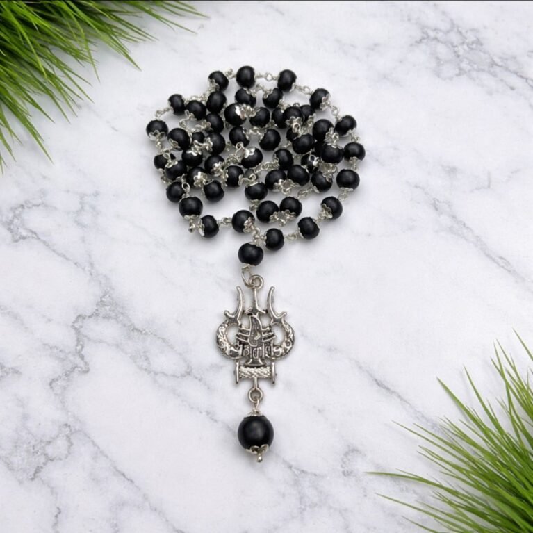 Divine Anandam® Premium Karungali Silver-Capped Mala with Pendant | 54+1 Beads | Spiritual Energy Bracelet for Men & Women