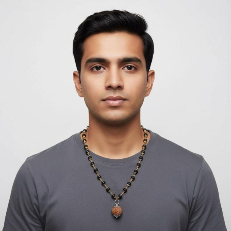 Divine Anandam® Premium 5 Mukhi Rudraksha Pendant with Karungali Golden Cap | Spiritual Energy Jewelry for Men & Women