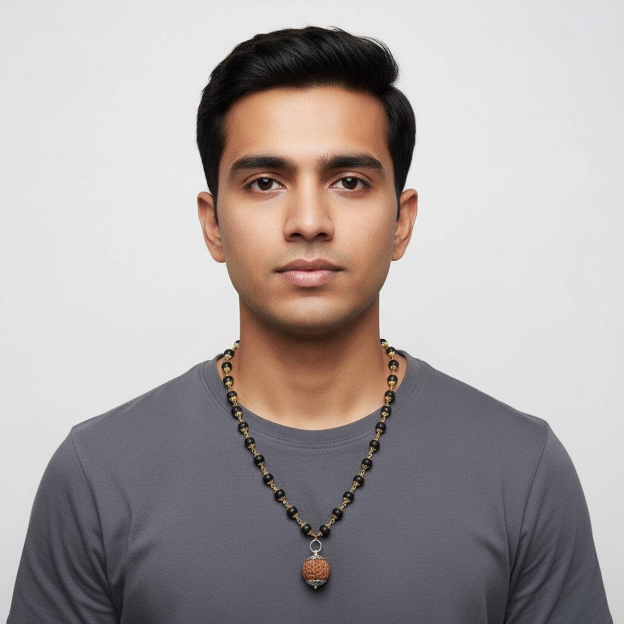 Divine Anandam® Premium 5 Mukhi Rudraksha Pendant with Karungali Golden Cap | Spiritual Energy Jewelry for Men & Women