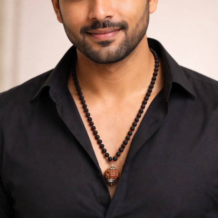 Divine Anandam® Premium 5 Mukhi Black Rudraksha Mala with 5 Mukhi Guru Mani | Spiritual Energy Bracelet for Men & Women