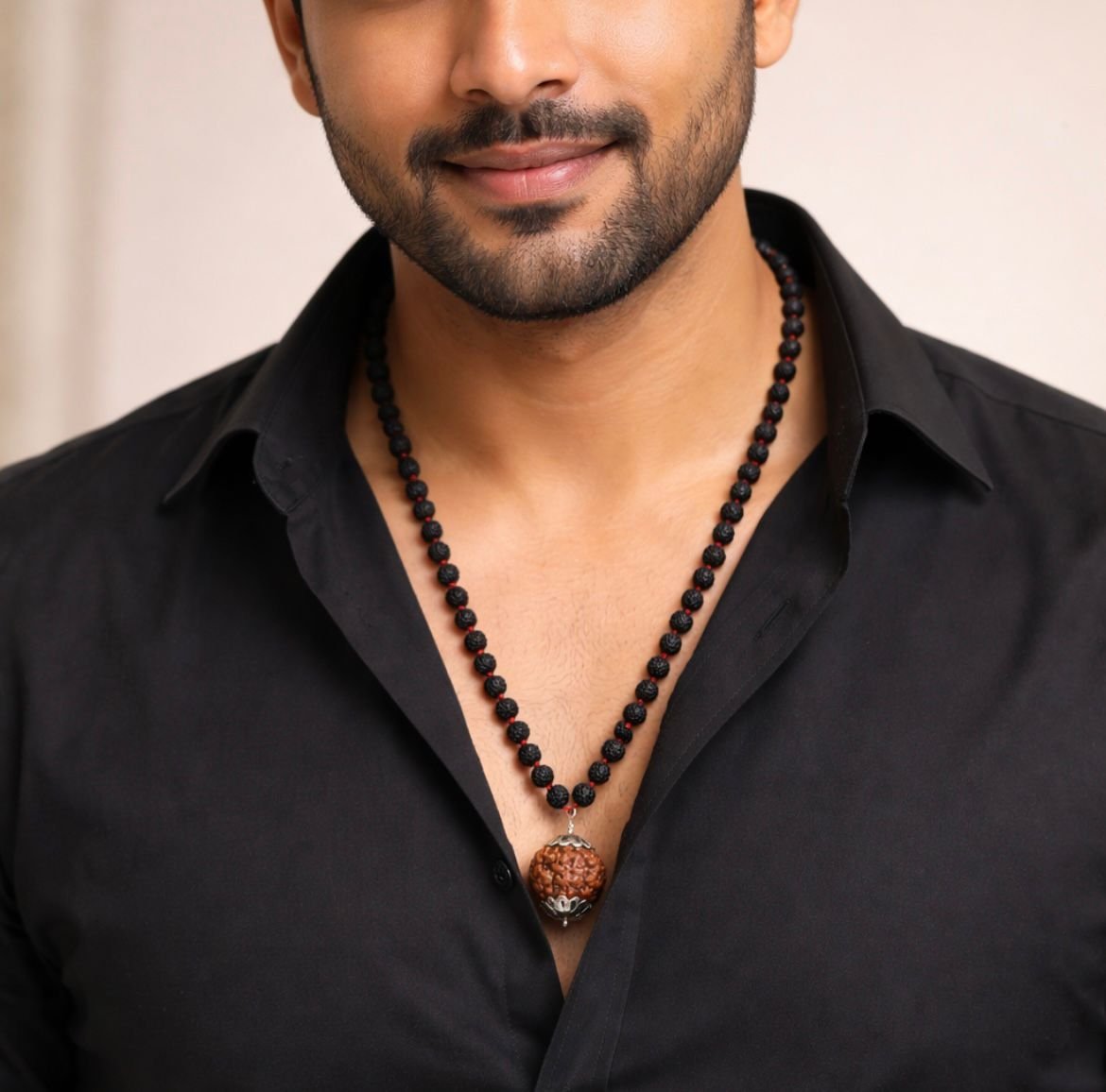 Divine Anandam® Premium 5 Mukhi Black Rudraksha Mala with 5 Mukhi Guru Mani | Spiritual Energy Bracelet for Men & Women