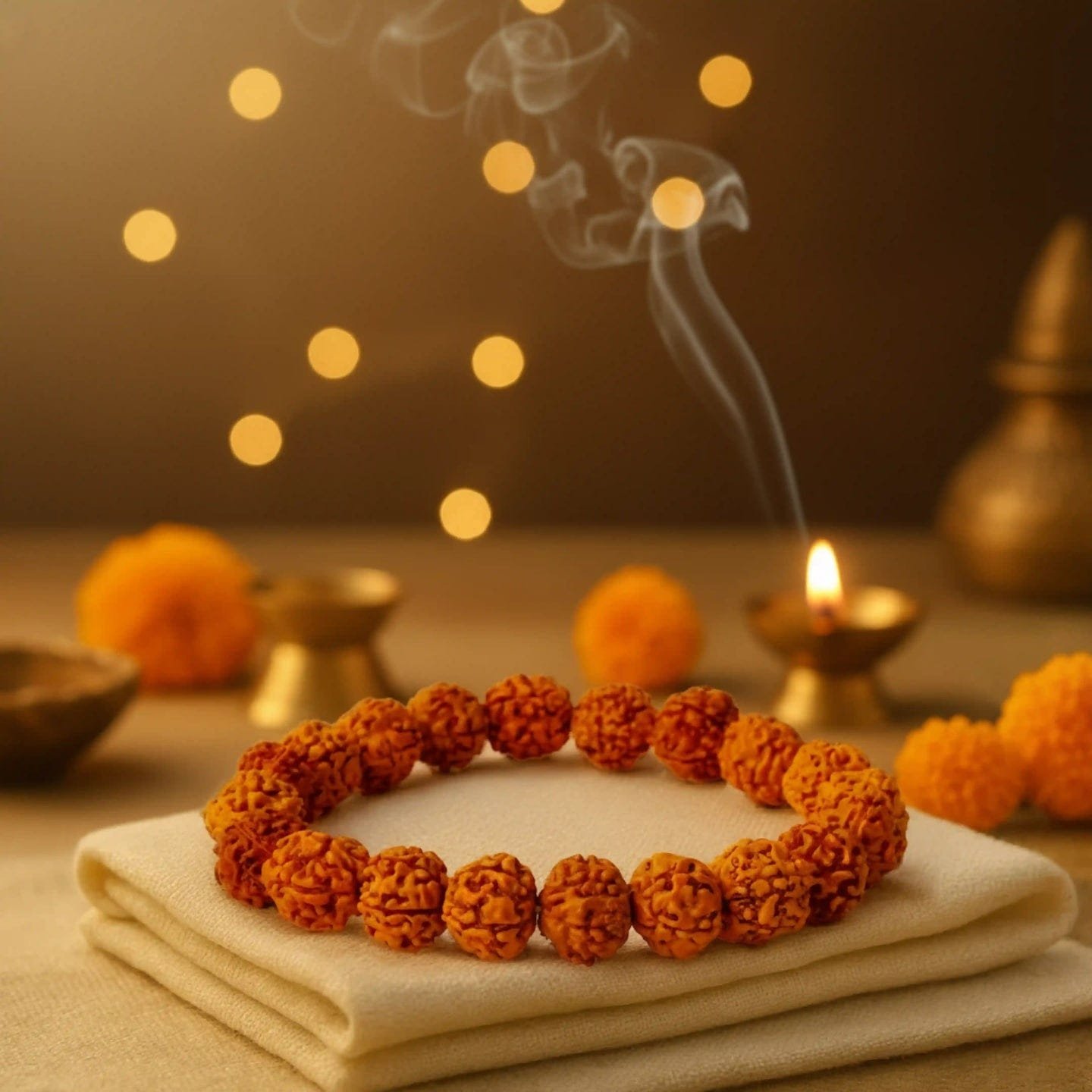 5 Mukhi Rudraksha Bracelet Stretchable with 9MM Beads for Men and Women (Brown)